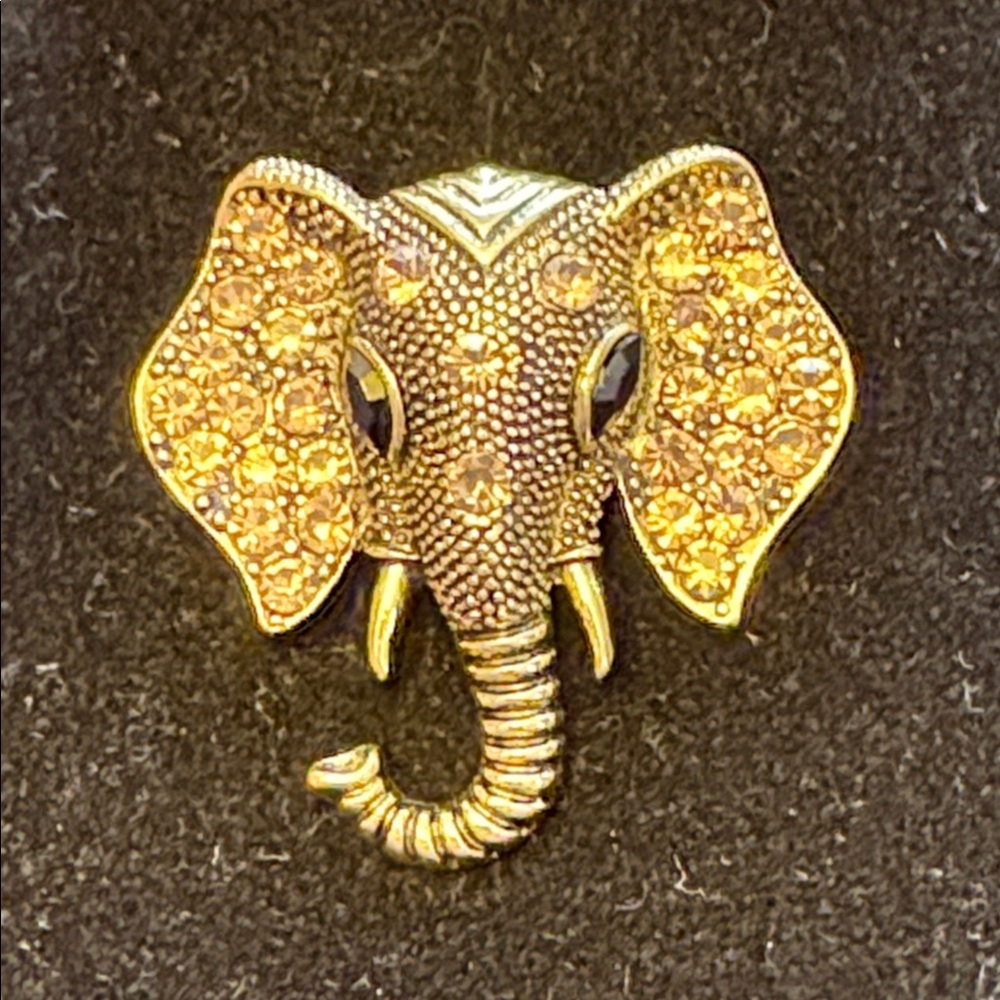 Gold Elephant Brooch with Rhinestones